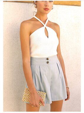 Greylin Matilda Pale Blue Pleat Front Shorts, XS
